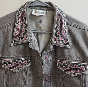 Christine Alexander Bling Gray Denim Jacket XL